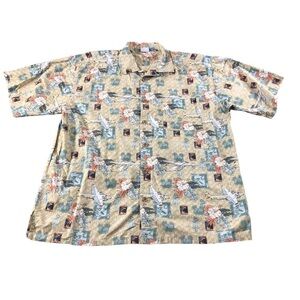 OP Mens PanAM Hawaiian Print Short Sleeve Button Down Shirt, Retro, Vintage
